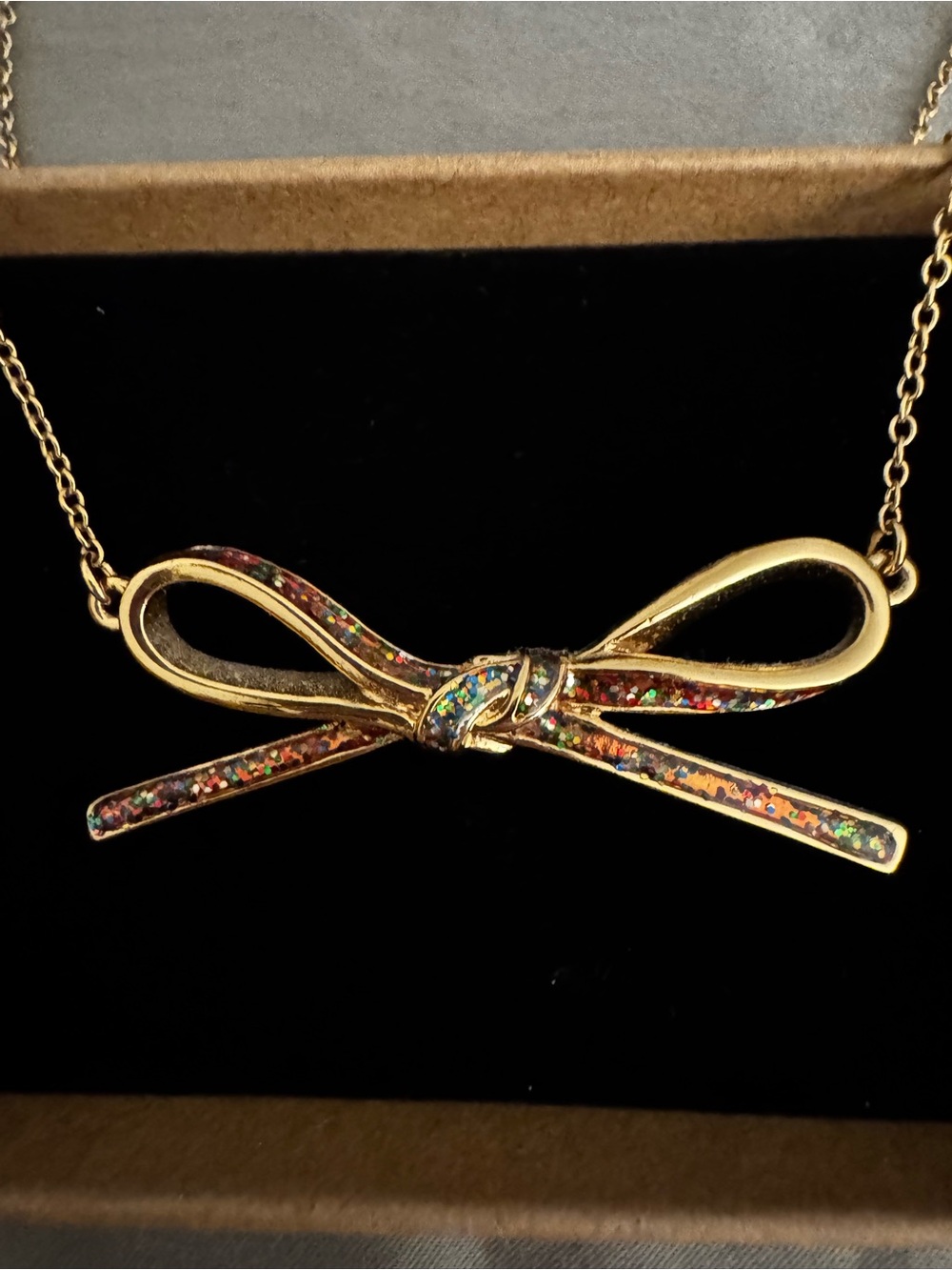 kate spade Gold Bow Necklace with Multicolor Glitter Accents